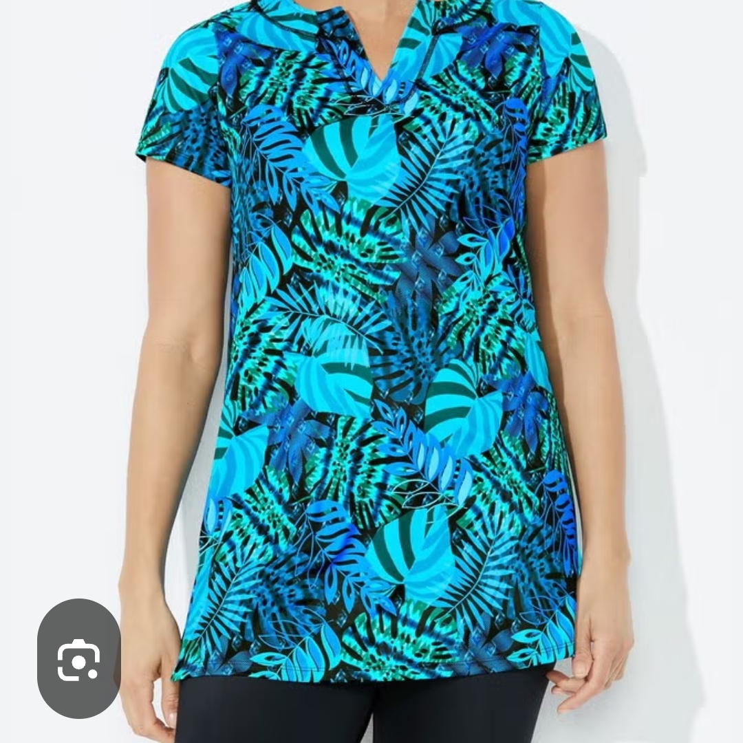 Vibrant Blue And Green Patterned Top